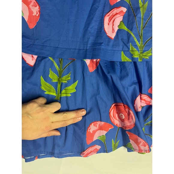 Entro Blue Pink Floral Puff Sleeve Ruffle Drop Waist Mini Dress S Cottagecore - Picture 10 of 15